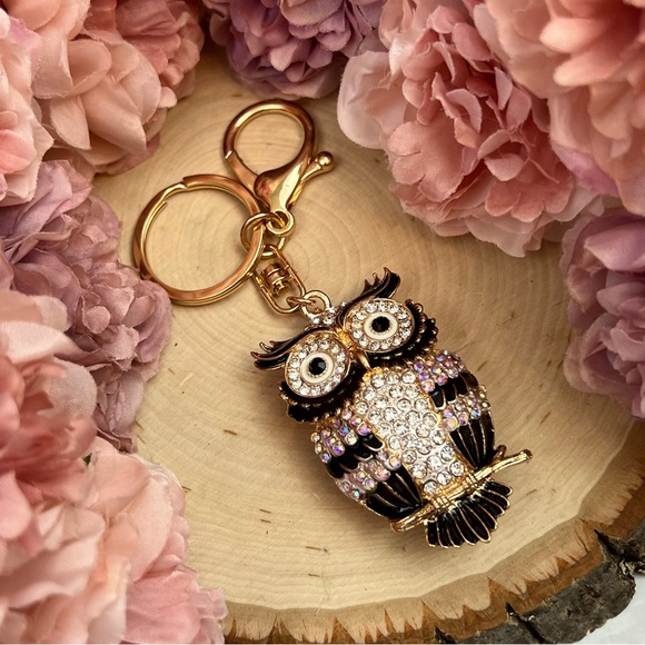 Beautiful Black and Silver Crystal Owl Keychain Charm - Picture 7 of 14